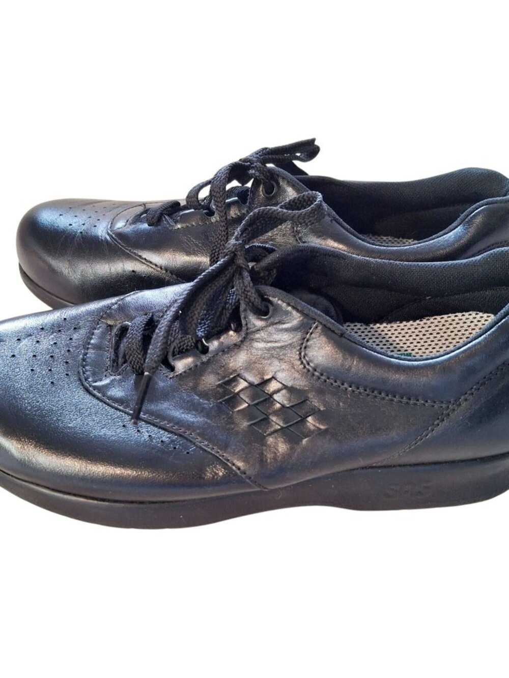 SAS Womens Black Leather Lace-Up Comfort Shoes Size 5G Wide Made In USA